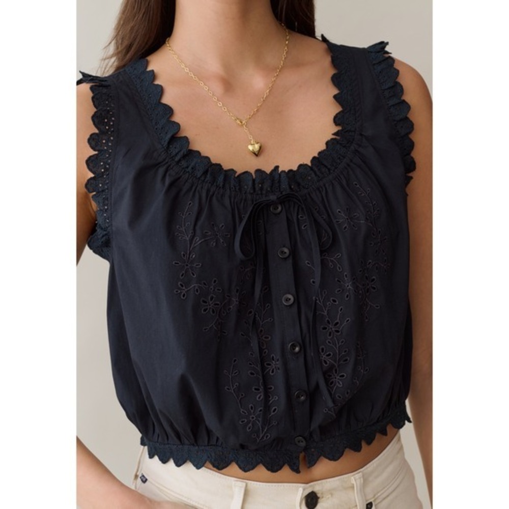 NWT sorella Shelby Embroidered Eyelet Cotton Top in Black - Size XL
